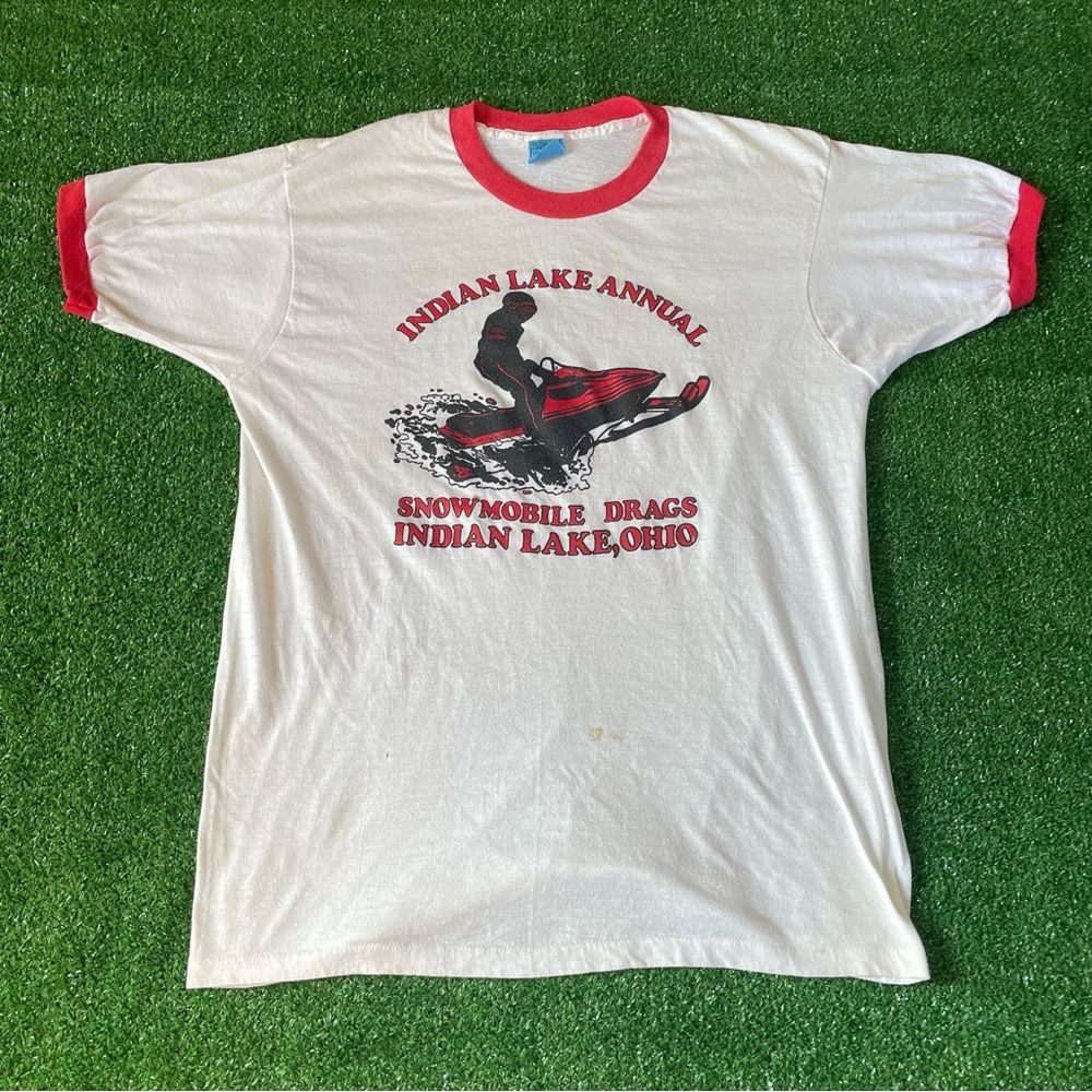 Vintage 1980s Snowmobile racing ringed t-shirt